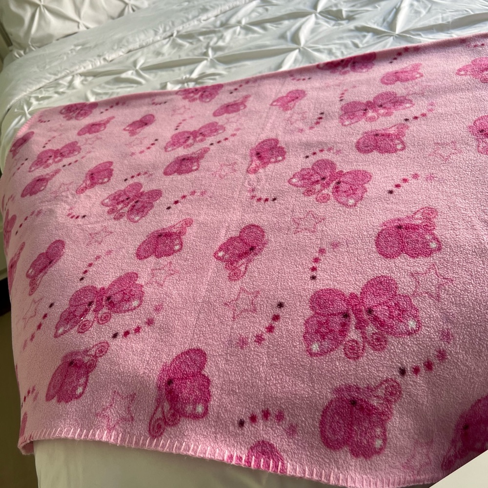 Vintage•Limited Too•Butterflies & Stars Soft Plush Pink Graphic Throw Bl… - Picture 4 of 7